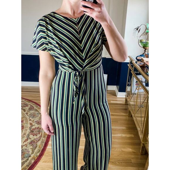 June & Hudson black green yellow striped wide leg jumpsuit - Picture 2 of 8